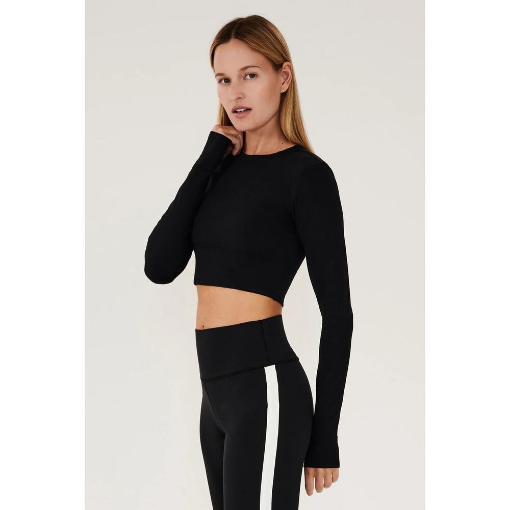 Splits59 Airweight Long Sleeve Crop Top in Black Size L